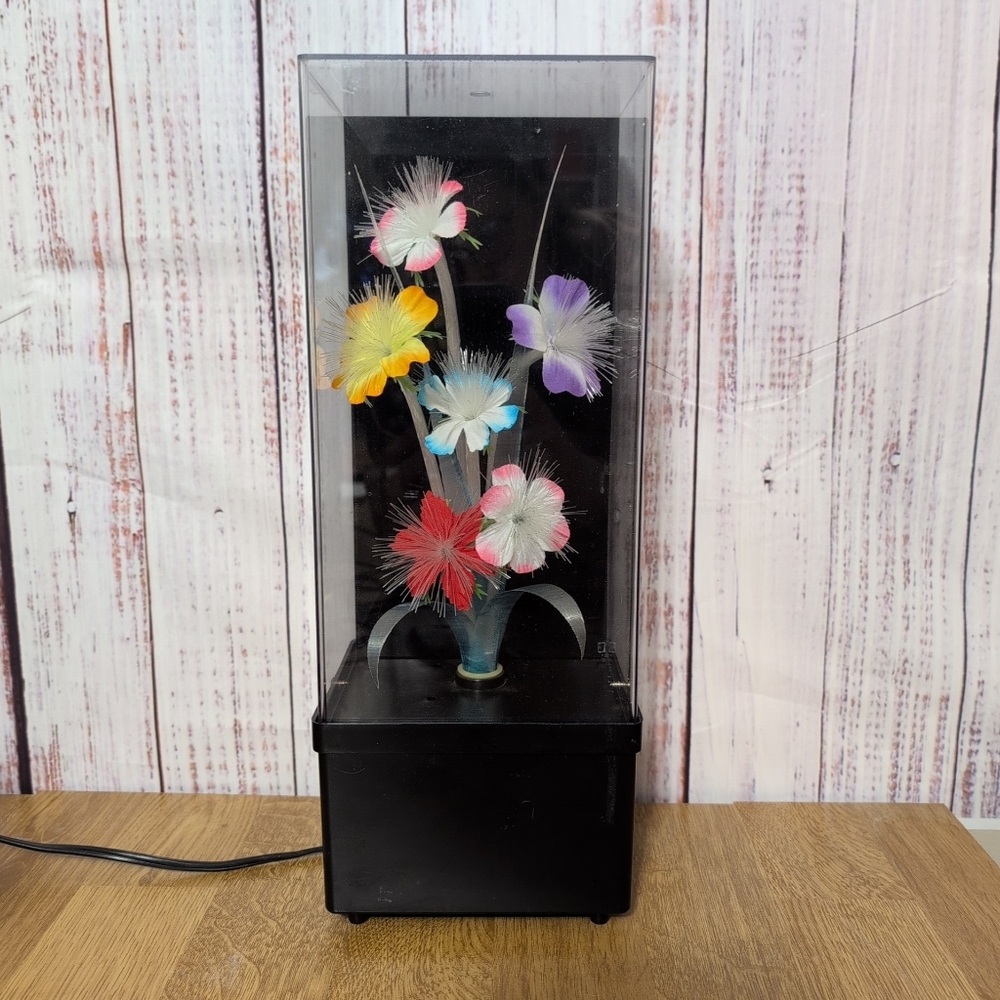 Vintage Fiber Optic Floral Lamp and Music Box Multicolored 14" Tall Works! GUC